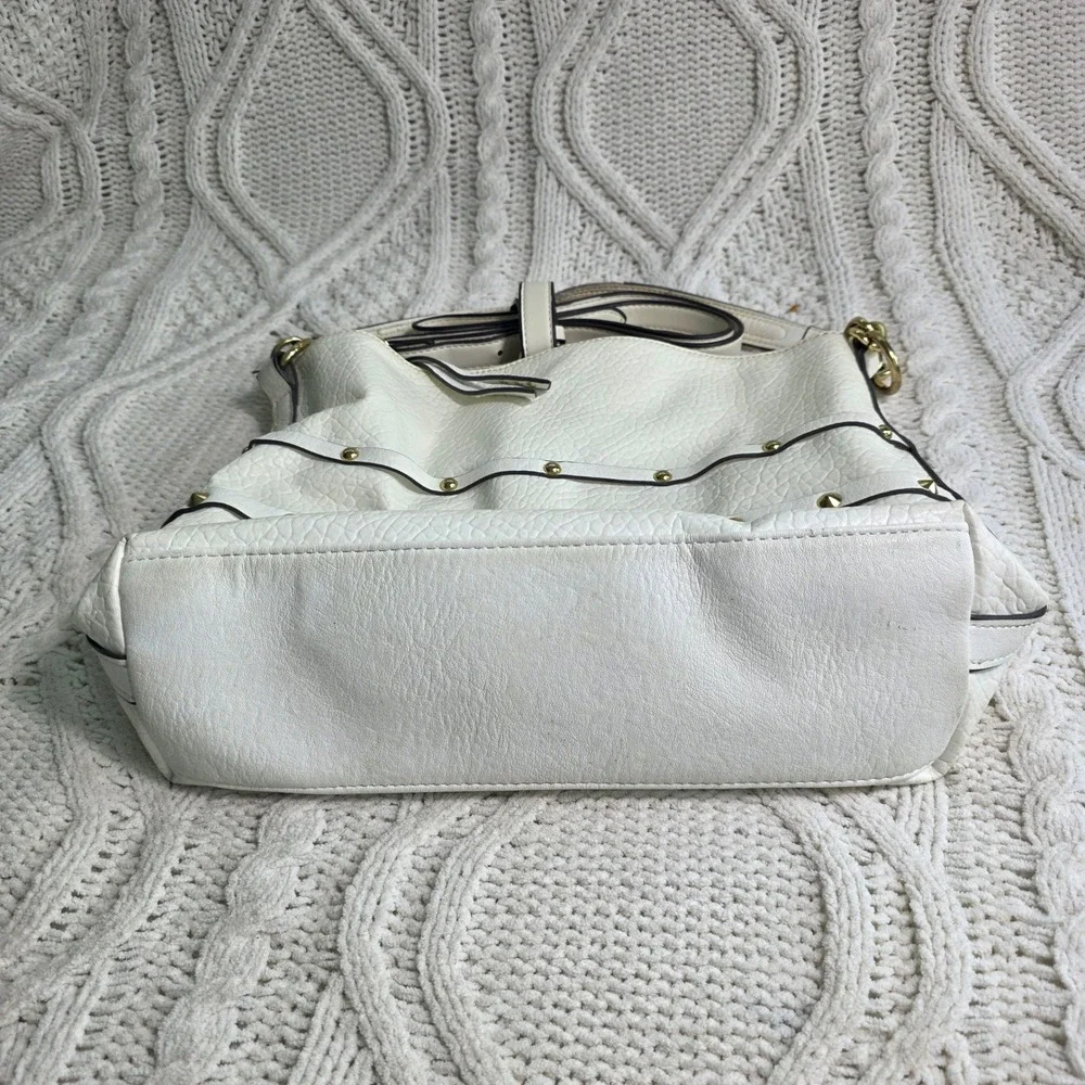Jessica Simpson Hobo Bag White Gold Studded Faux Leather Shoulder Y2k Summer‎